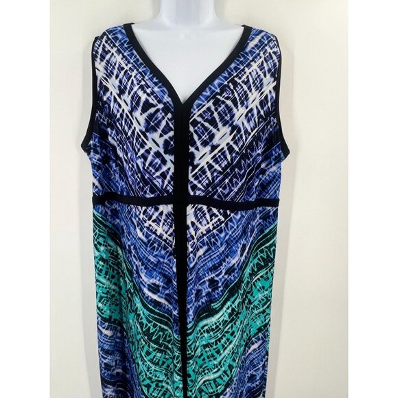Catherines 2X 22W Blue Green Abstract Print Maxi Dress Sleeveless V-Neck - Picture 7 of 8